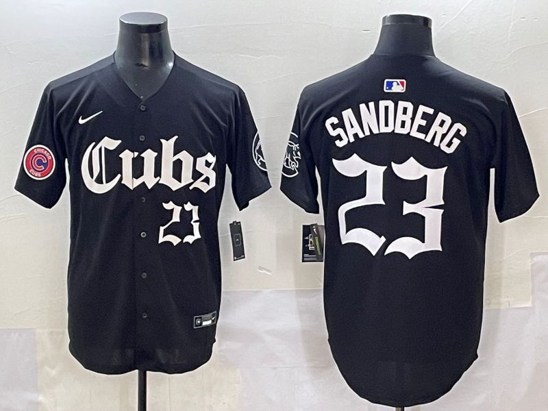Men 2025 Chicago Cubs 23 Sandberg Black Five generations Joint Name Nike MLB Jersey style 13